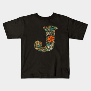 Hippie Floral Letter J Kids T-Shirt